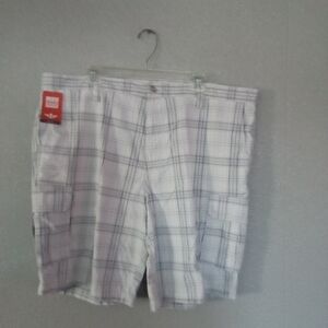 White and Gray Plaid Cargo Shorts